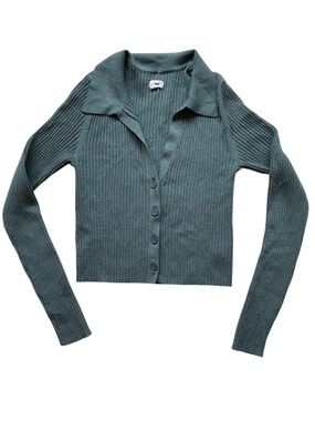 Aerie Women’s Green Ribbed Collared Cardigan Sweater Size Small
